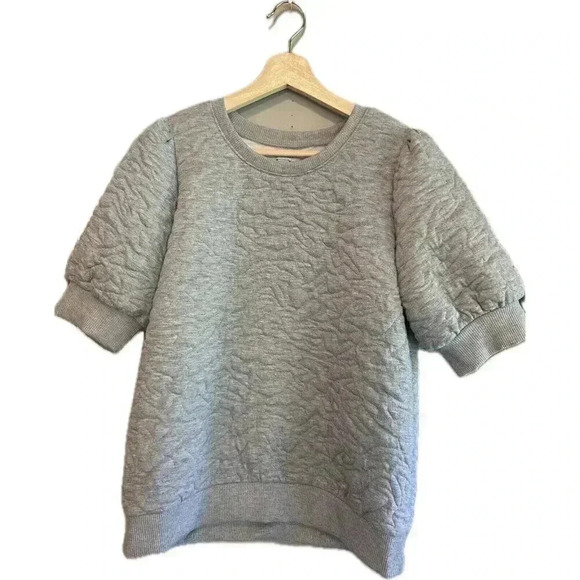 Nine West Women's Gray Short Sleeve Quilted Cozy Puff Sleeve Top Size Medium - Picture 1 of 6